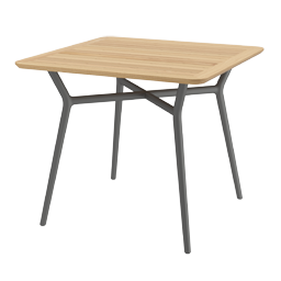 Altea table Q90 aluminum cole with 25mm teak tabletop