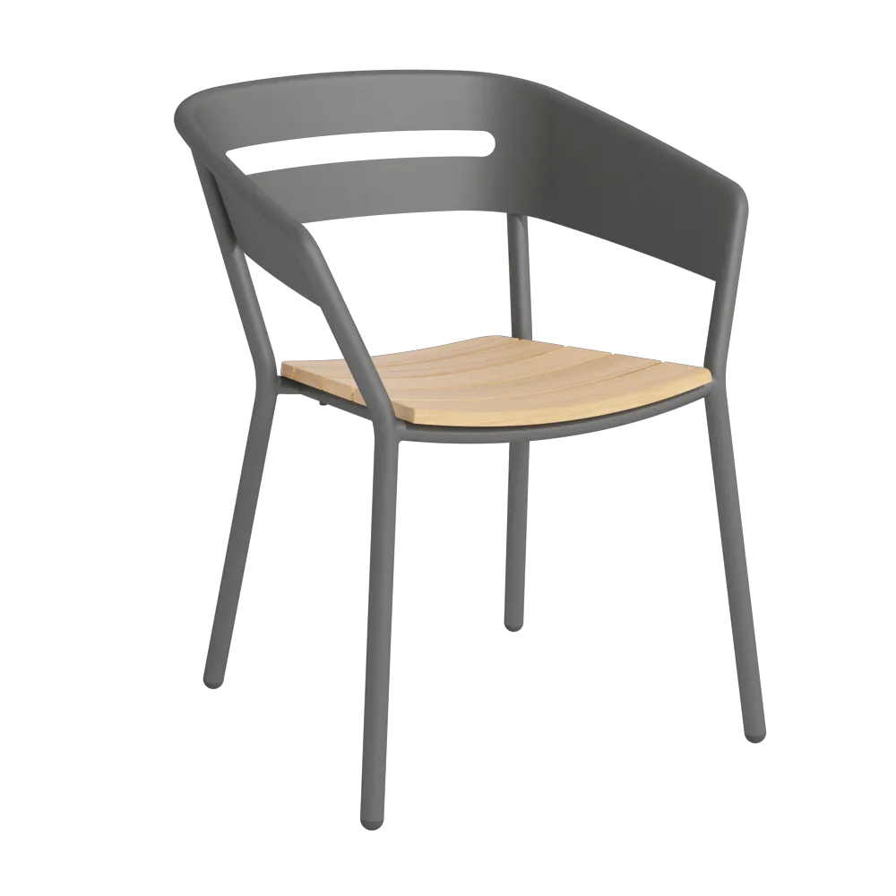 TRAZOS ALTEA Design Gartenstuhl aus Aluminium in Cole mit Teak-Leisten